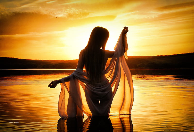 Yoga Woman Retro Sunset Lotus Pose Spiritual Mediation