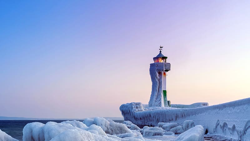 Sassnitz lighthouse Frozen Coast Rugen Germany Bing, HD wallpaper