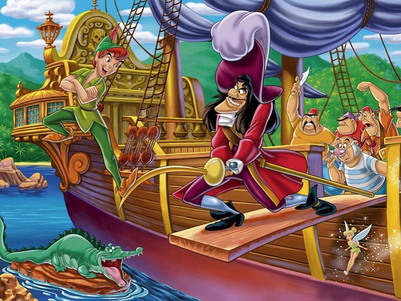 Captain Hook, pirates, ship, crocodile, HD wallpaper
