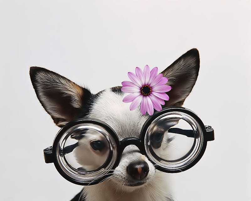I love my glasses and flower, what you think?, cute, pretty, nice, wow, dog, HD wallpaper