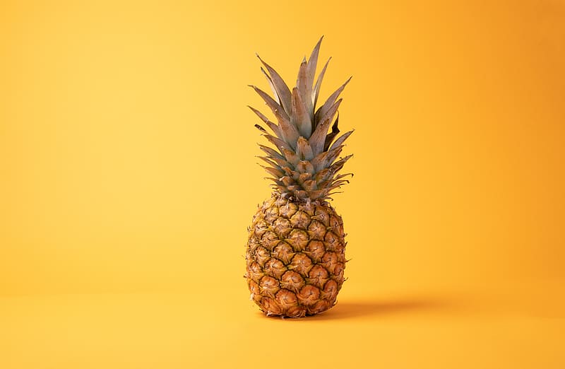 pineapple, fruit, yellow background, HD wallpaper