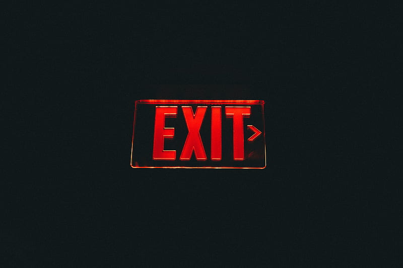 sign, pointer, exit, glow, red, dark, HD wallpaper