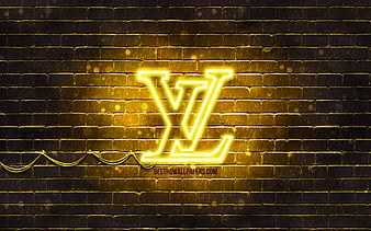 Louis Vuitton yellow logo yellow brickwall, Louis Vuitton logo, brands, Louis Vuitton neon logo, Louis Vuitton, HD wallpaper
