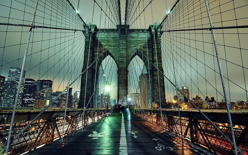 Brooklyn Bridge, brooklyn, bridge, night, lights, HD wallpaper