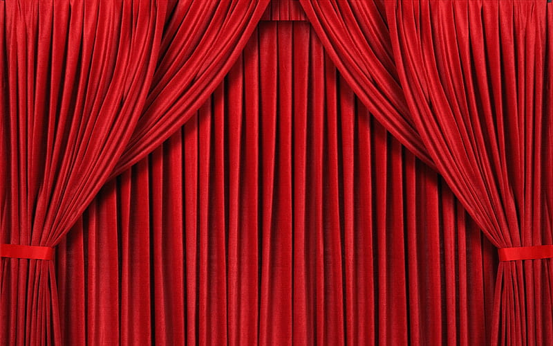 curtains, drapes, red, material, HD wallpaper