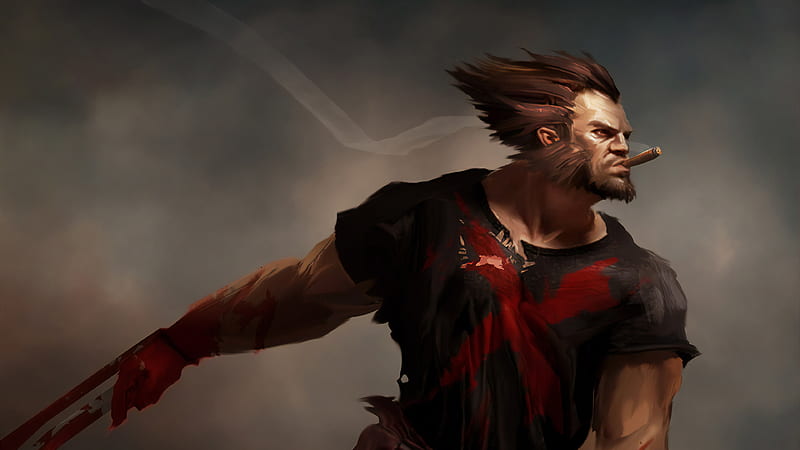 Wolverine Cigar, wolverine, superheroes, artist, artwork, digital-art, HD wallpaper
