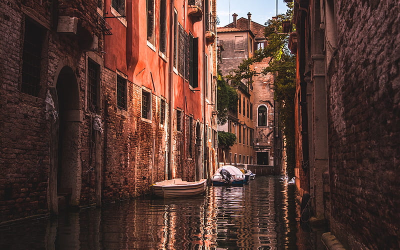 Venice, old streets, boats, old houses, Venice cityscape, Italy, HD wallpaper