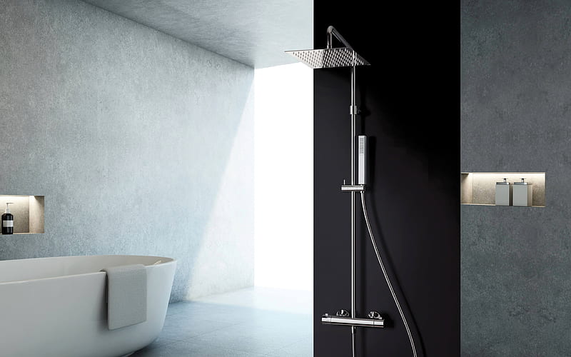bathroom, light design, modern apartment, interior idea, modern design, HD wallpaper
