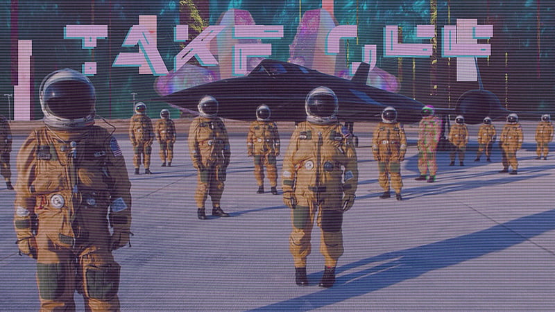 vaporwave, spaceship, astronaut, HD wallpaper