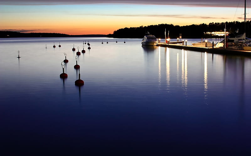 yacht mooring sea evening-Landscape, HD wallpaper