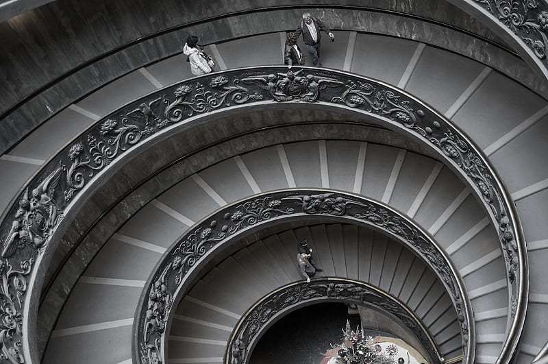 people walking on spiral staircase, HD wallpaper