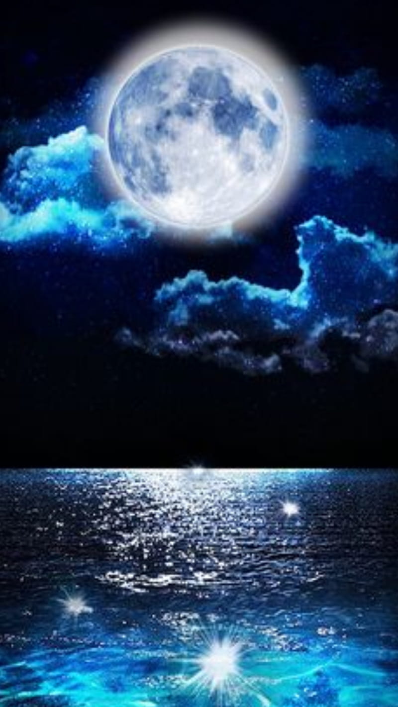 Full moon, 3d, blue, bright, glowing, ice, moonshine, neon, ocean, HD phone  wallpaper | Peakpx