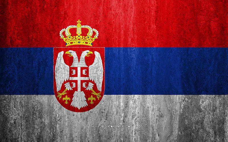 Serbia flag stone background, Europe, Flag of Serbia, grunge art, national symbols, Serbia, stone texture, HD wallpaper