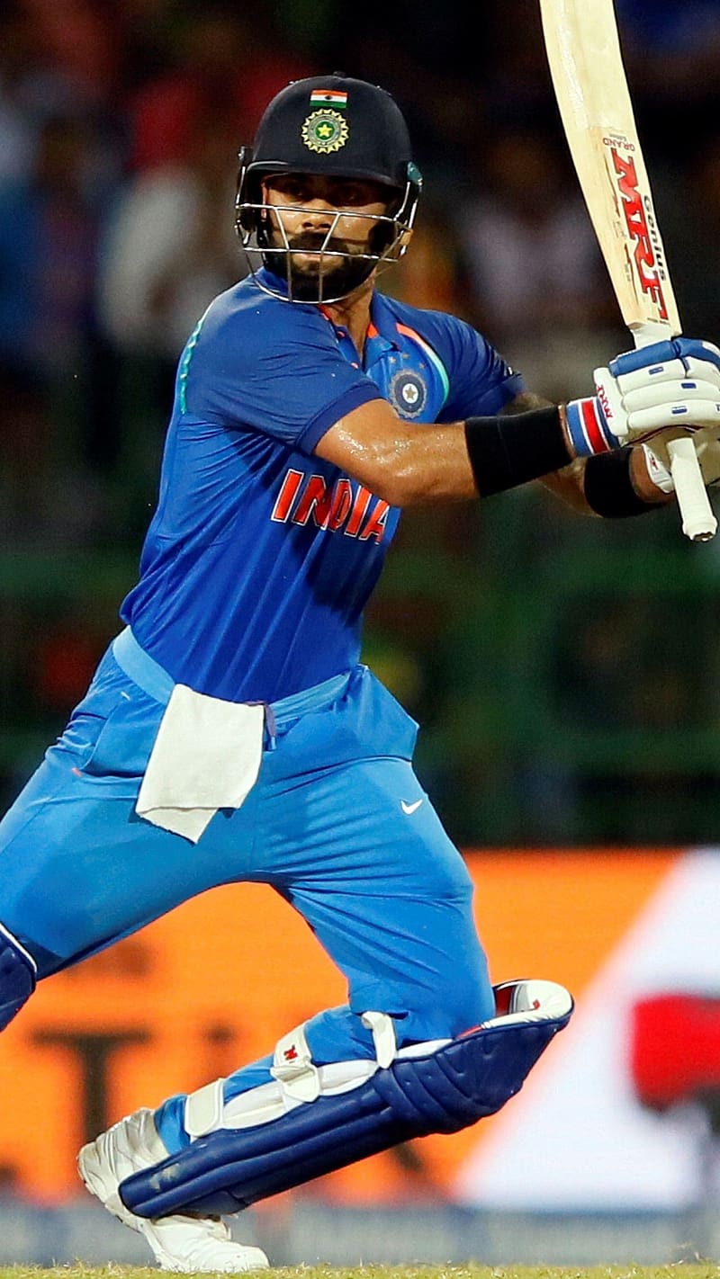 Virat Kohli Ka, On The Field, field, running, bat, king kohli, cricketer, blue, HD phone wallpaper