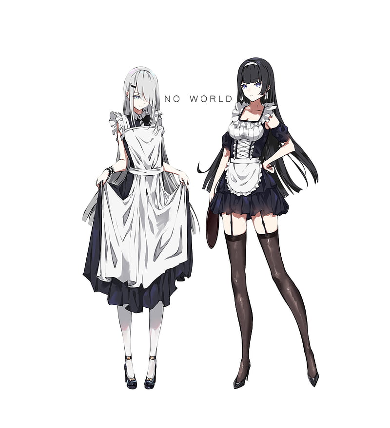 anime, anime girls, maid outfit, black stockings, garter straps, HD phone wallpaper