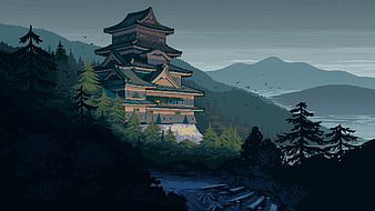 Japanese Castle Pixel Art, HD wallpaper
