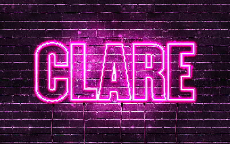 Clare with names, female names, Clare name, purple neon lights, Happy Birtay Clare, with Clare name, HD wallpaper