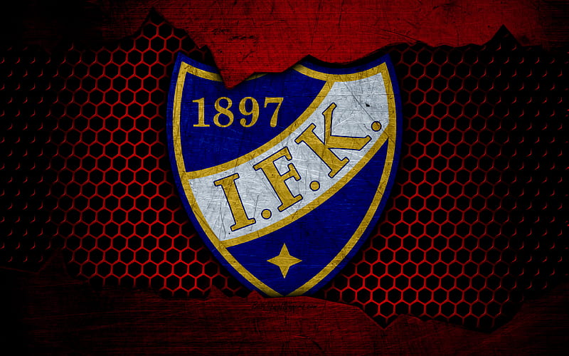 HIFK logo, Veikkausliiga, soccer, football club, Finland, grunge, metal texture, HIFK FC, HD wallpaper
