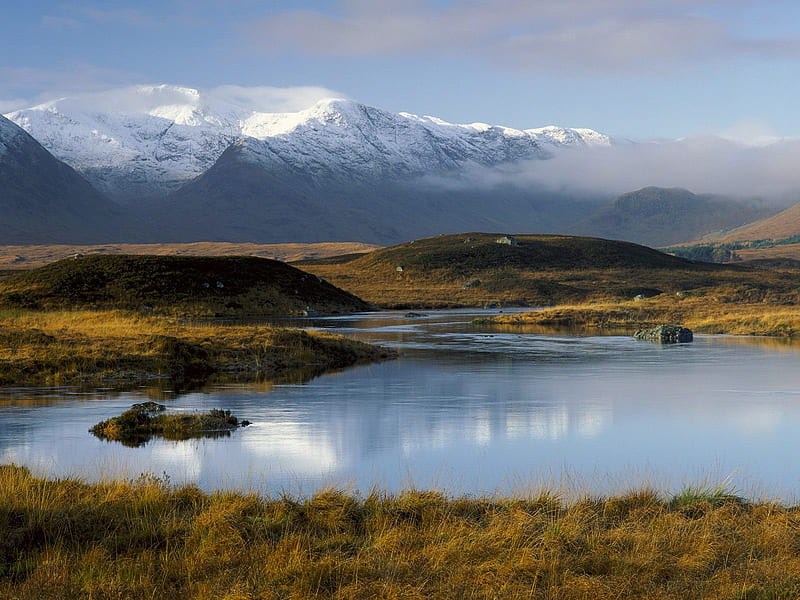 Rannoch Moor Scotland, mountain, lake, landscape, HD wallpaper