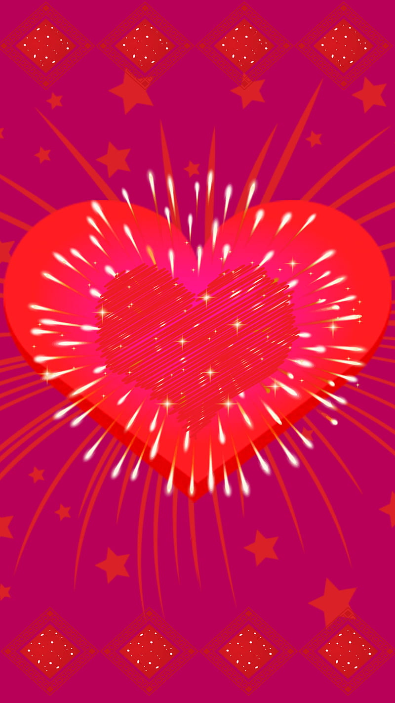 Fireworks of Love, dark pink, corazones, red, sparkles, sparks, splash, white, HD phone wallpaper