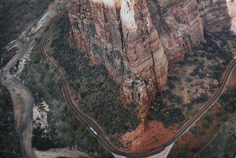aerial shot of asphalt road, HD wallpaper