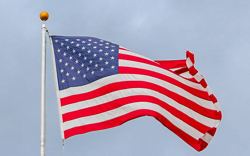 USA flag, American flag, US flag, flagpole, sky, USA flag on flagpole, HD wallpaper