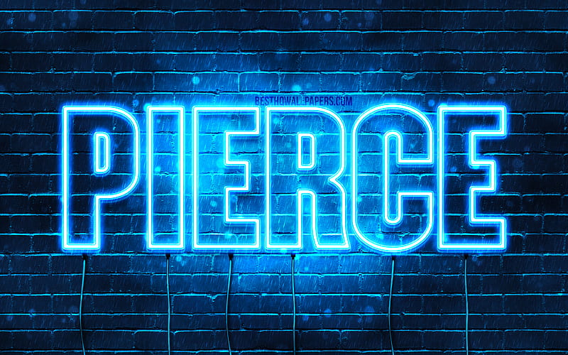 Pierce with names, horizontal text, Pierce name, blue neon lights, with Pierce name, HD wallpaper