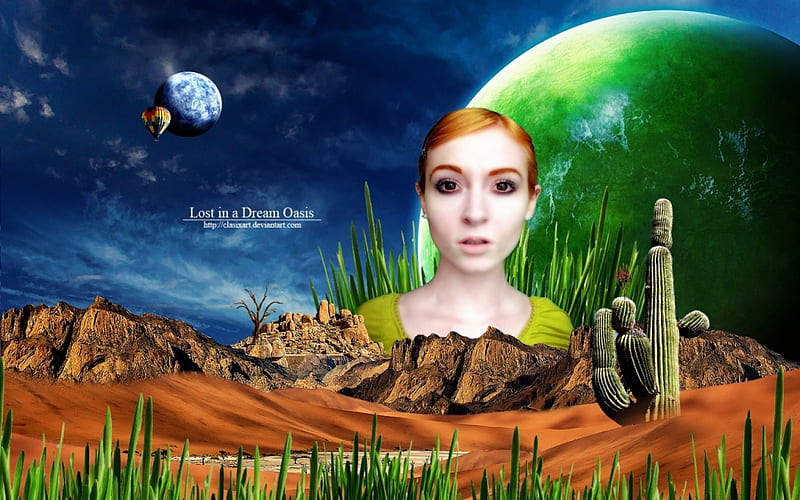 Lost In a Dream Oasis, fantasy, other place, space, lost, collages, montage, earth, HD wallpaper