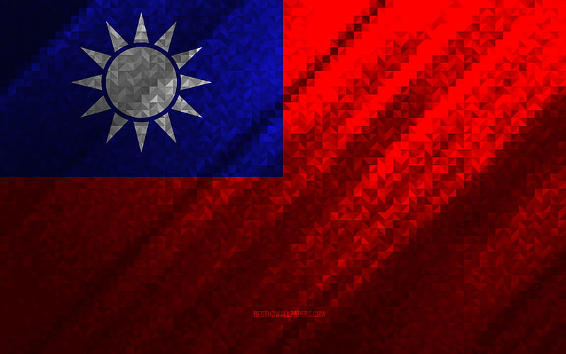 Flag of Taiwan, multicolored abstraction, Taiwan mosaic flag, Taiwan, mosaic art, Taiwan flag, HD wallpaper
