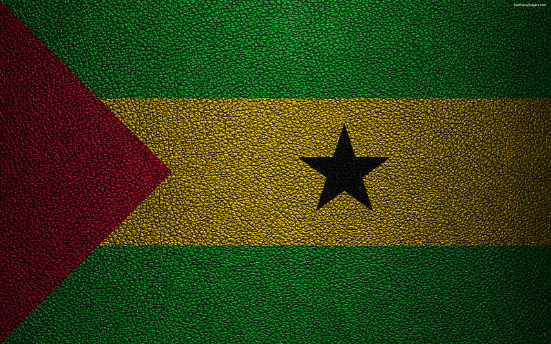 Flag of Sao Tome and Principe, Africa leather texture, flags of Africa, Sao Tome and Principe, HD wallpaper