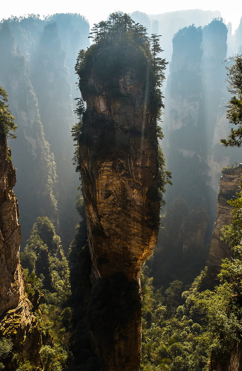 mountain, rock, fog, avatar mountain, zhangjiajie, china, HD phone wallpaper