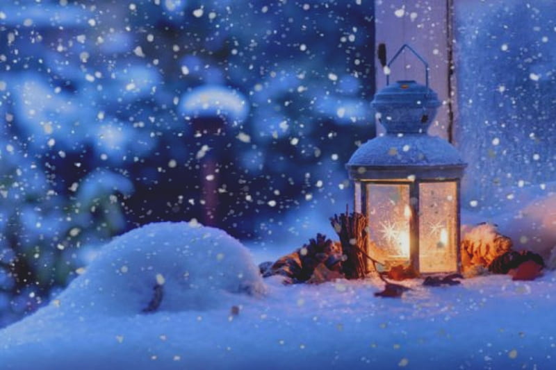 Let It Snow, White, Snow, Lantern, Snowflakes, Fire, HD wallpaper