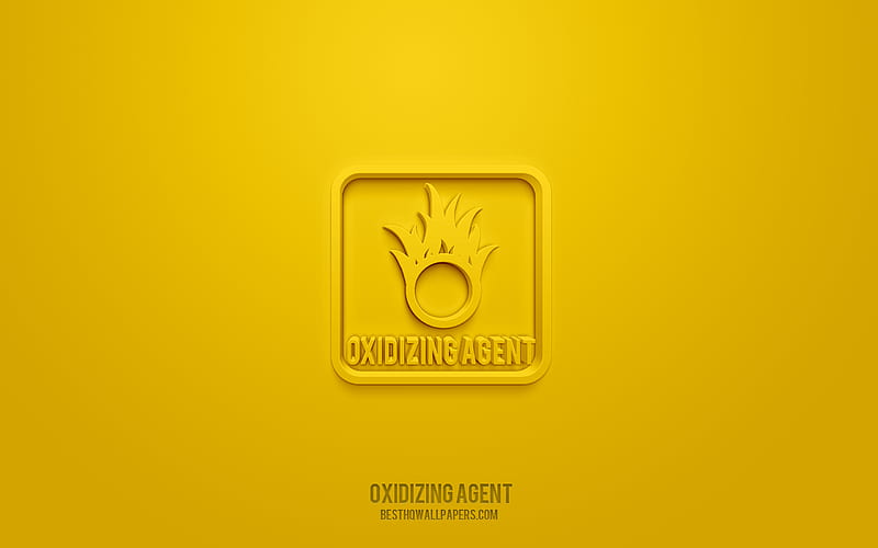 Oxidizing agent 3d icon, yellow background, 3d symbols, Oxidizing agent, Warning icons, 3d icons, Oxidizing agent sign, Warning 3d icons, yellow warning signs, HD wallpaper