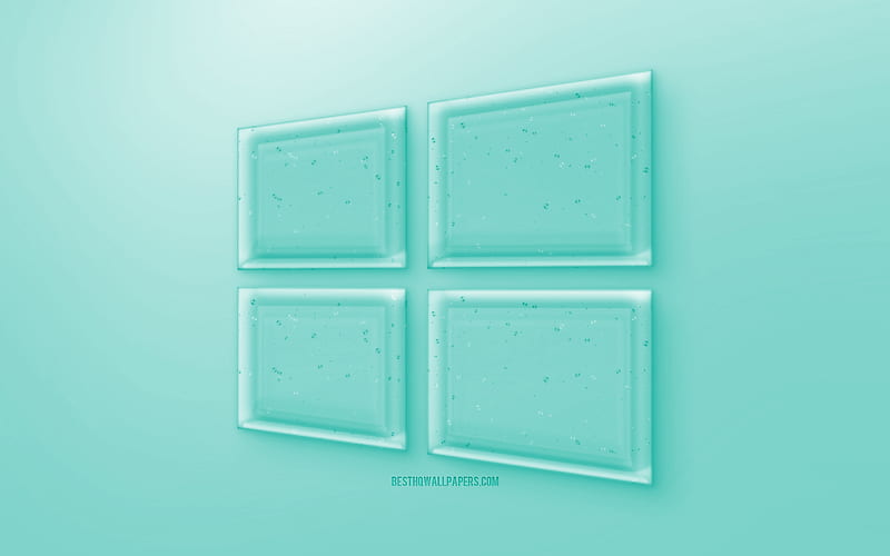 Windows 10 3D logo, Turquoise background, Turquoise Windows 10 jelly logo, Windows 10 emblem, creative 3D art, Windows, HD wallpaper
