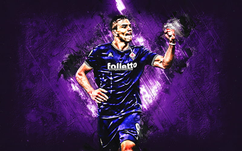 Giovanni Simeone, ACF Fiorentina, striker, purple stone, portrait, famous footballers, football, argentine footballers, grunge, Serie A, Italy, Fiorentina, HD wallpaper