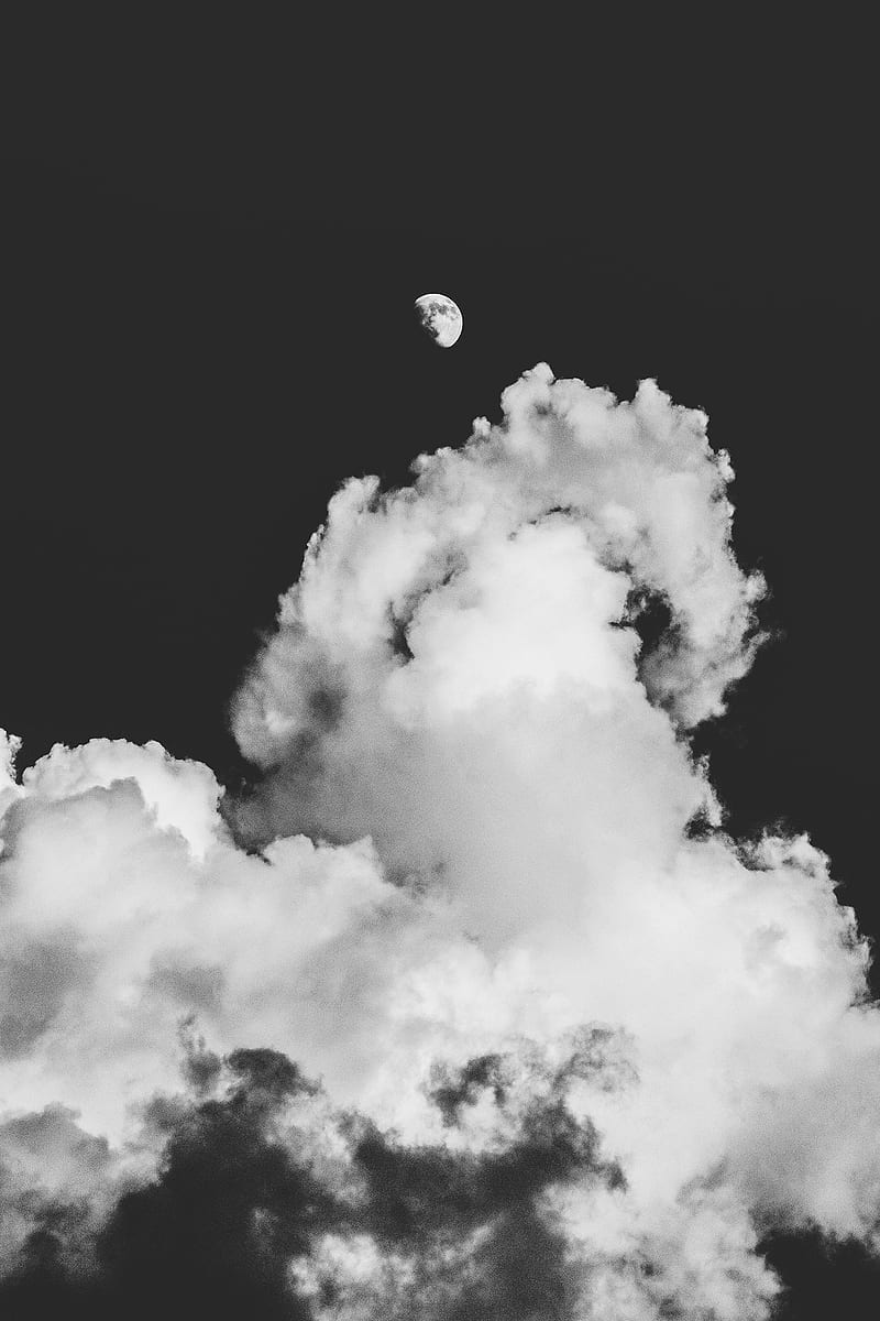 Moon, clouds, monochrome, HD phone wallpaper