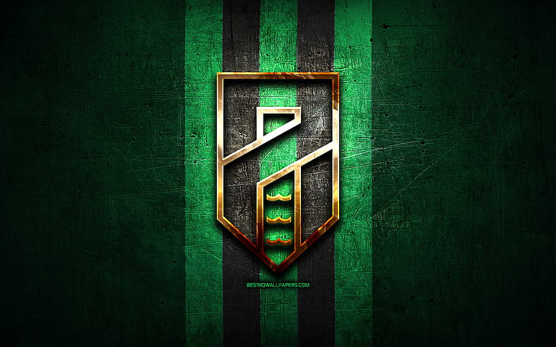 Pordenone FC, golden logo, Serie B, green metal background, football, Pordenone Calcio, italian football club, Pordenone logo, soccer, Italy, HD wallpaper