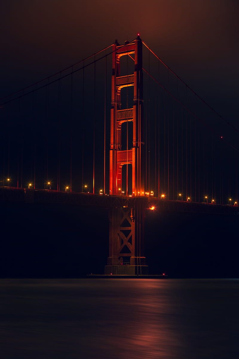 bridge, support, lights, night, dark, HD phone wallpaper