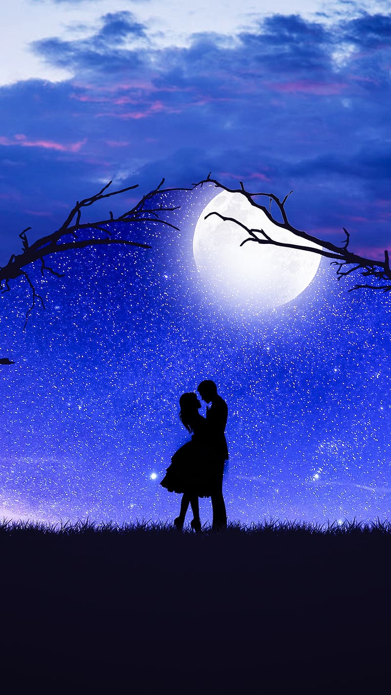 Cute Couple Love, Stars Background, blue, love, affection, HD phone wallpaper
