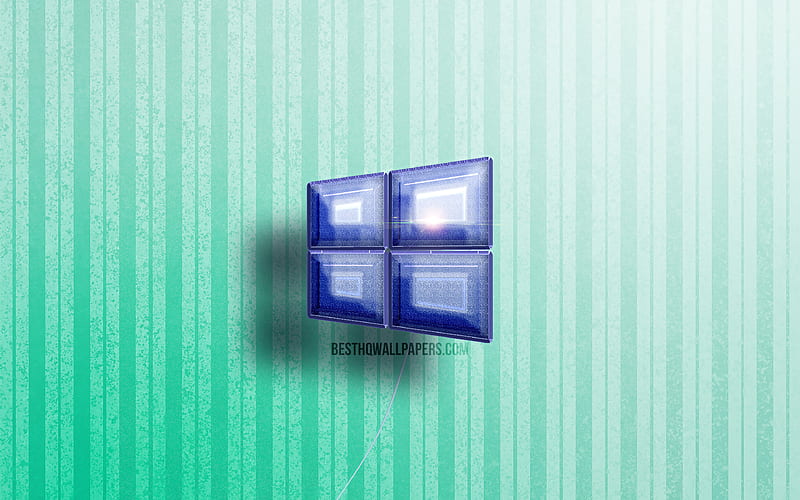 Windows 10 3D logo, blue realistic balloons, OS, Windows 10 logo, blue wooden backgrounds, Windows 10, HD wallpaper