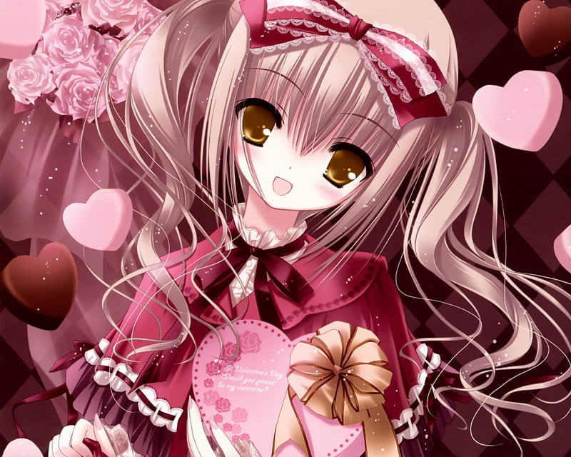 Happy Valentine Day, red, pretty, rose, valentine, floral, sweet, anime, happy valentine, HD wallpaper