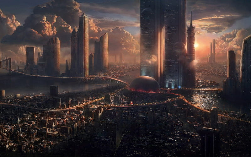Just another Future city, skyscraper, city, future, town, great, megapolis, HD wallpaper