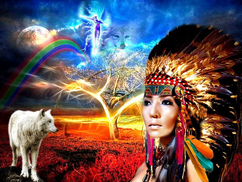 Indios con lobos y arco iris, arco iris, indios, lobos, luz del sol, Fondo  de pantalla HD | Peakpx