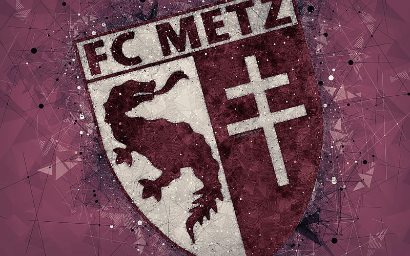 FC Metz geometric art, French football club, creative art, logo, emblem, Ligue 1, purple abstract background, Metz, France, football, HD wallpaper