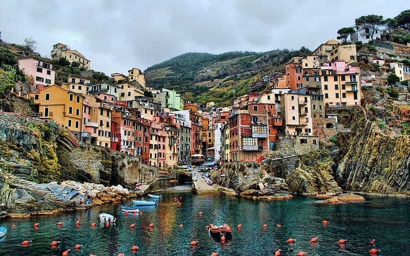 Italy, House, Village, Boat, Riomaggiore, Cinque Terre, , Towns, HD wallpaper
