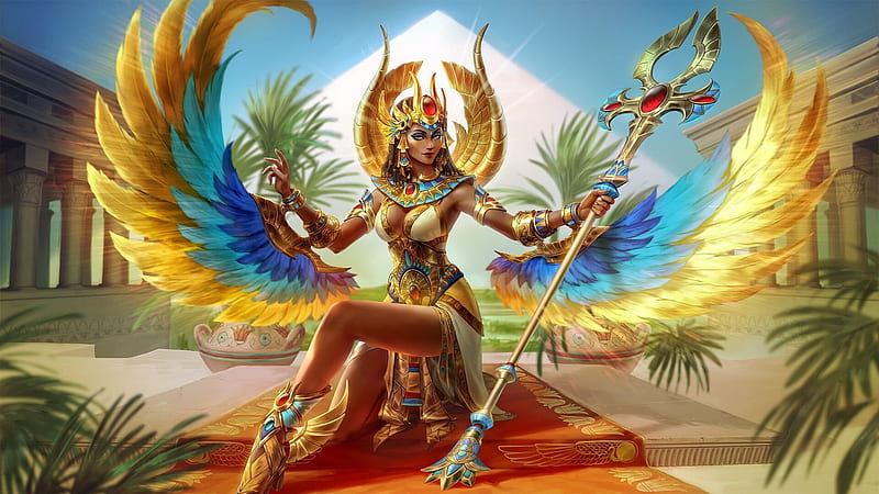 Egyptian Goddess Isis, weapon, girl, art, wings, digital, pyramid, HD  wallpaper | Peakpx