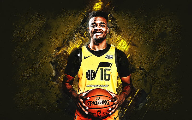 Juwan Morgan, Utah Jazz, NBA, American basketball player, yellow stone background, USA, basketball, HD wallpaper