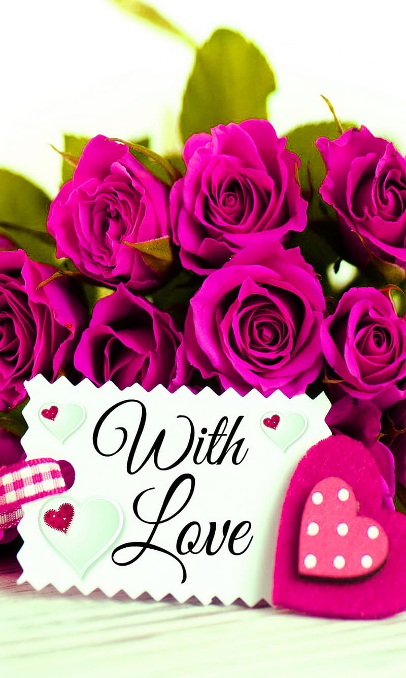 With Love, beautiful roses, love valentine, HD phone wallpaper