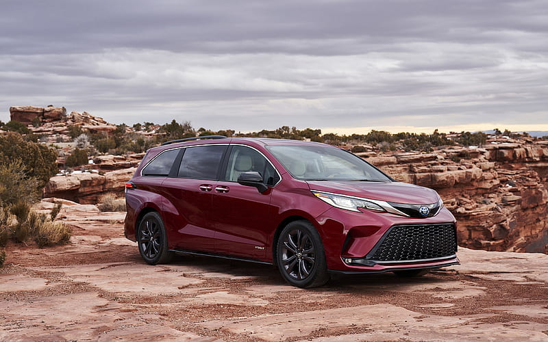 Toyota Sienna, 2021, front view, exterior, new red Sienna, japanese cars, Sienna XSE, Toyota, HD wallpaper