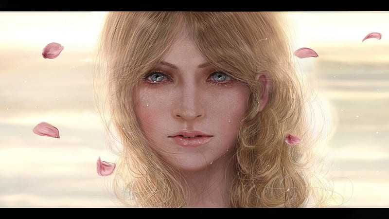 Drifting Sakura Long Blonde Sky Hair Crying Eyes Drift Blue Hd Wallpaper Peakpx